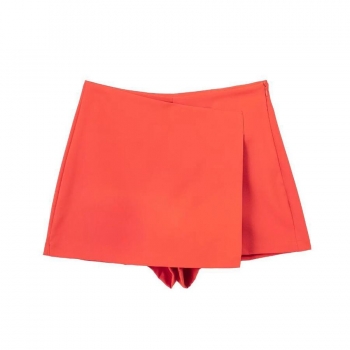 non-stretch orange multicolor high waist zip-up irregular shorts