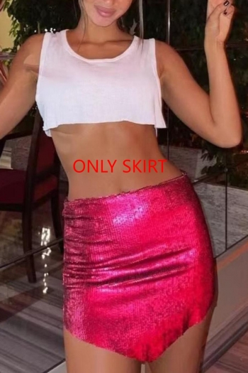 non-stretch sequins zip-up skirt