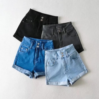 slight stretch 4 colors denim high-waist casual shorts