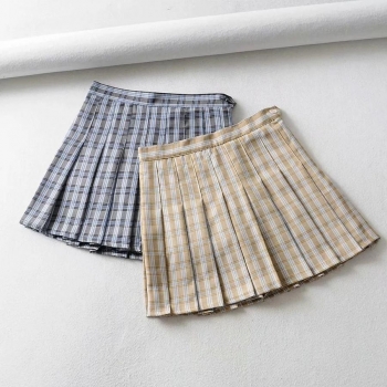 xs-l inelastic lattice pleated high-waist casual mini skirt