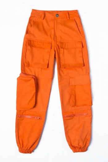 inelastic 3 colors solid color with pocket casual cargo pants