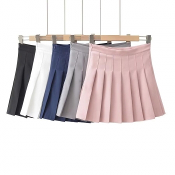 slight stretch 5 colors pleated zip-up stylish all-match mini skirt(with lined)