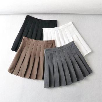non-stretch 4 colors zip-up high waist stylish pleated mini skirt(with lined)