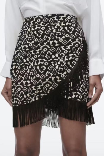 xs-l non-stretch batch printing tassel zip-up stylish mini skirt