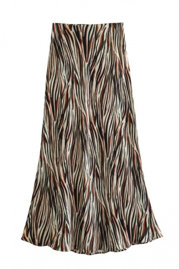 xs-l non-stretch satin zebra printing high waist stylish maxi skirt