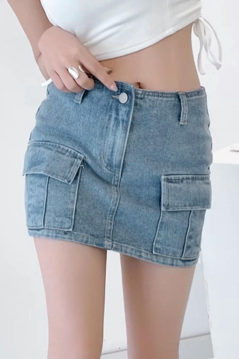 xs-l slight stretch zip-up pocket mid waist slim sexy mini denim skirt