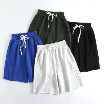 four colors slight stretch drawstring pocket loose casual shorts
