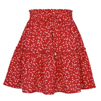 casual non-stretch 2 colors heart printed tied all-match mini skirt(only skirt)