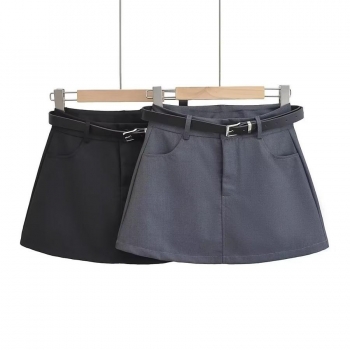 casual non-stretch 2 colors mini skirt with belt and lined(size run small)