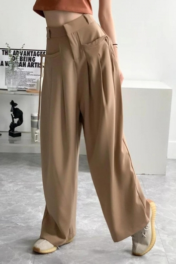 casual non-stretch 4 colors high waist drawstring straight pants(size run small)