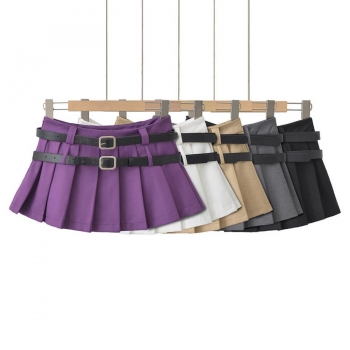 casual non-stretch 5 colors double-belt mini skirt with lined(size run small)
