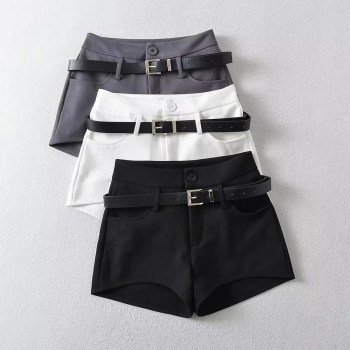 casual slight stretch 3 colors high waist shorts with belt(size run small)