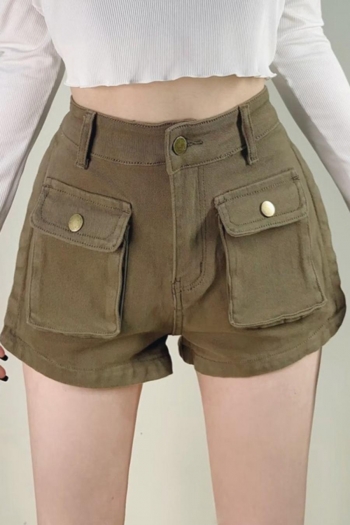 casual slight stretch 3 colors high waist cargo denim shorts(size run small)