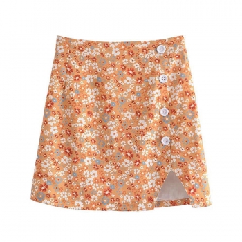 casual slight stretch floral batch printed notched mini skirt(size run small)
