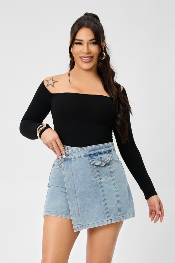 casual non-stretch high waist all-match denim skort(size run small)