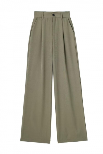 Casual xs-l non-stretch zip-up pocket high waist solid color trousers