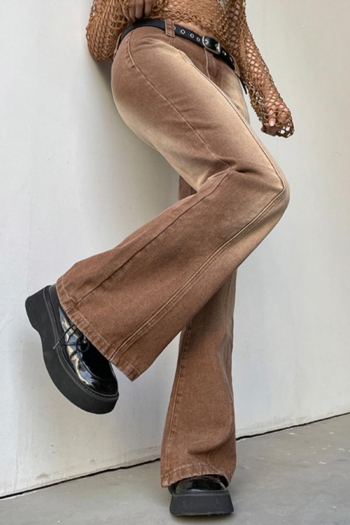 Casual retro slight stretch gradient color flared jeans(no belt)