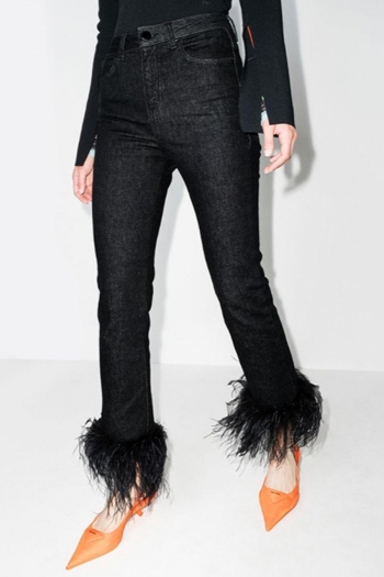 casual slight stretch feather decor high waist all-match high quality jeans