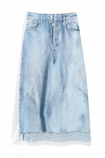 Stylish xs-l non-stretch faux denim printing all-match maxi skirt