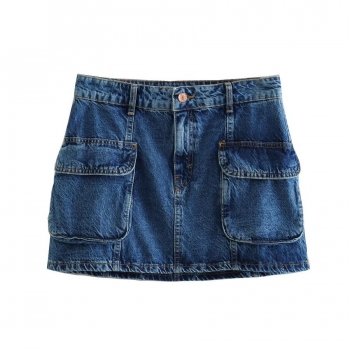 stylish xs-l non-stretch pocket zip-up denim cargo mini skirt