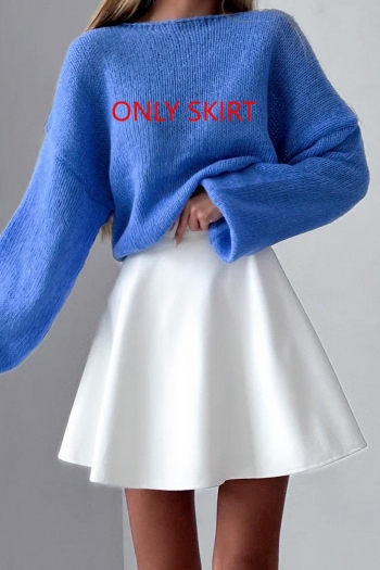 casual slight stretch pu solid color high-waist mini skirt