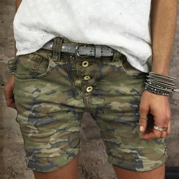 sexy high stretch plus size camouflage print single breasted slim denim shorts