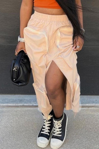 casual non-stretch tatting slit all-match cargo midi skirt