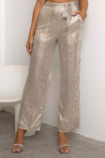 casual slight stretch best sellers sequins pocket with belt wide leg pants