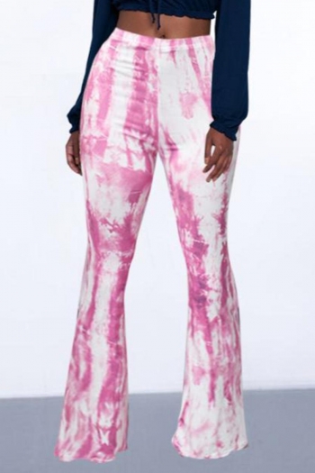 casual plus size high stretch 2 colors tie dye slim bell-bottoms