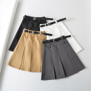 stylish 4 colors non-stretch size zip-up pleated mini skirt(with belt & lined)