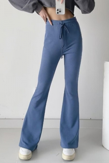 stylish 5 colors stretch drawstring pocket high waist flared pants