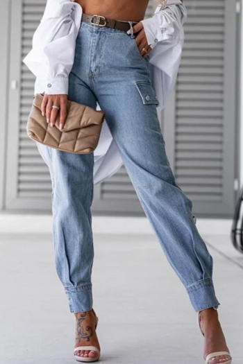 casual plus size slight stretch denim fake pockets buckle stylish jeans(no belt)