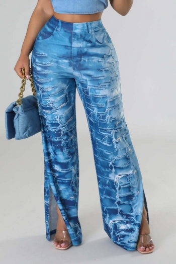 casual slight stretch positioning printing slit pants