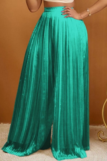 casual plus size slight stretch solid color pleated wide-leg pants