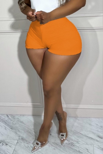 high street slight stretch 4 colors orange high waist pocket all-match shorts