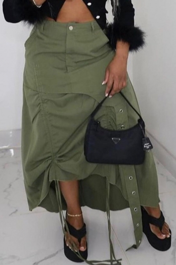 casual non-stretch pure cotton drawstring all-match maxi skirt