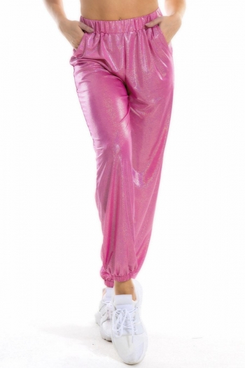 casual slight stretch glossy high-waist with pocket pants