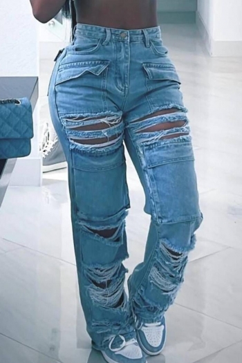Sexy slight stretch denim hollow high-waist jeans