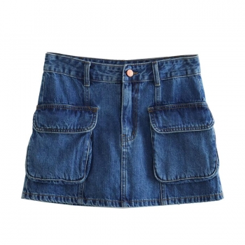 stylish non-stretch high waist pocket cargo denim mini skirt size run small