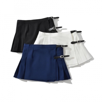 sexy non-stretch solid pleated high waist mini skirt size run small