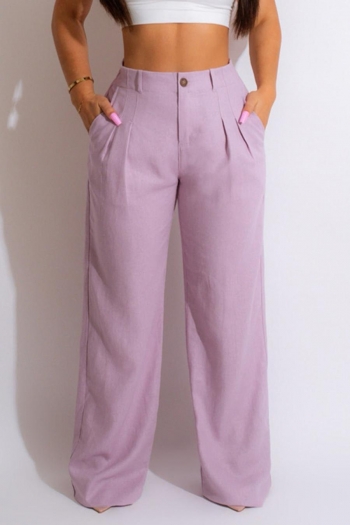 casual plus size solid color non-stretch pocket straight pants