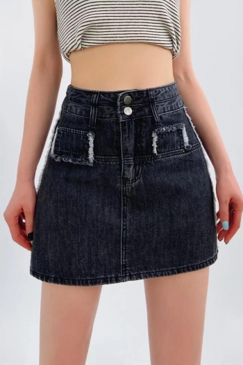 stylish non-stretch zip-up pocket high waist lined denim skirt size run small