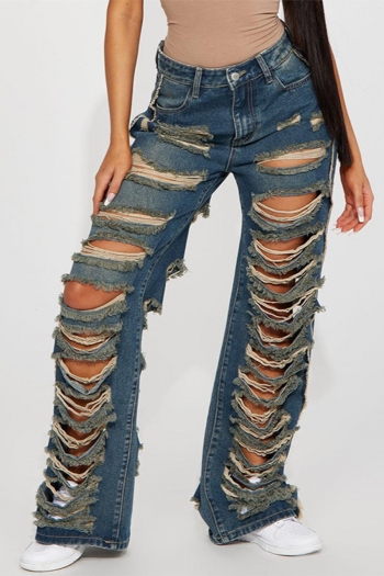 sexy plus size non-stretch denim hole high-waist jeans