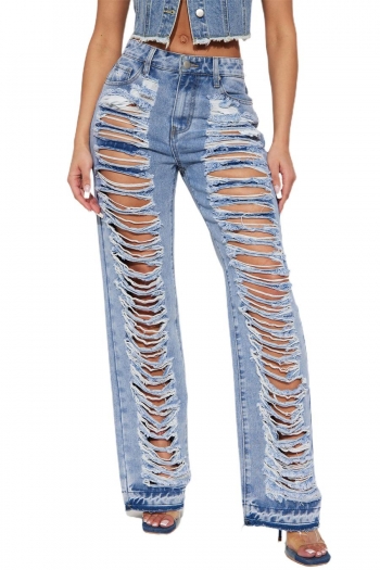 sexy plus size non-stretch denim high-waist hole jeans