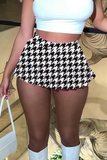 sexy slight stretch houndstooth printing pleated mini skirt(only skirt)
