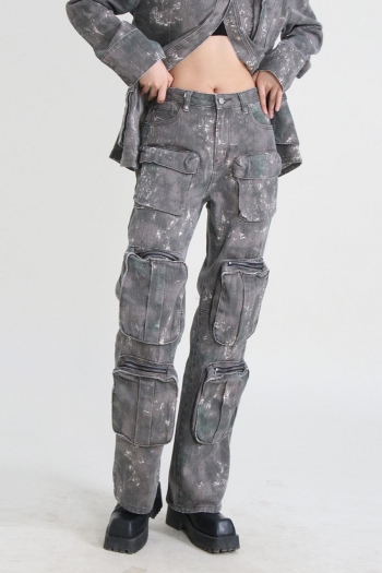 stylish non-stretch camo printing multi-pocket cargo jeans