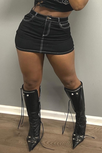 sexy high stretch solid color sexy denim mini skirt