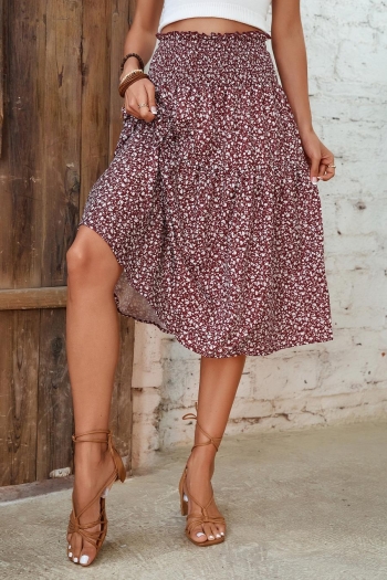 stylish slight stretch floral batch printing high waist midi skirt