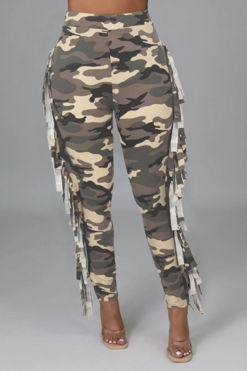 casual plus-size high stretch camo tassel tight pants