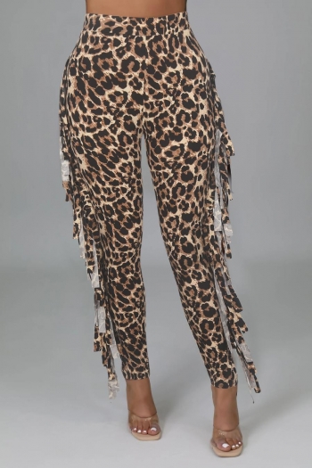 casual plus-size high stretch leopard tassel tight pants